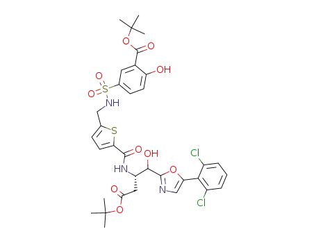 5-[(5-{1-<i>tert</i>-butoxycarbonylmethyl-2-[5-(2,6-dichloro-phenyl)-oxazol-2-yl]-2-hydroxy-ethylcarbamoyl}-thiophen-2-ylmethyl)-sulfamoyl]-2-hydroxy-benzoic acid <i>tert</i>-butyl ester