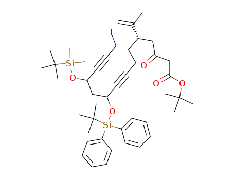 8,13-Pentadecadiynoic acid,
12-[[(1,1-dimethylethyl)dimethylsilyl]oxy]-10-[[(1,1-dimethylethyl)diphenyl
silyl]oxy]-15-iodo-5-(1-methylethenyl)-3-oxo-, 1,1-dimethylethyl ester,
(5S)-