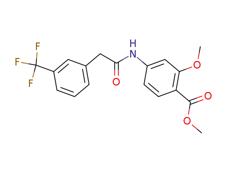 Molecular Structure of 280135-03-7 (Benzoic acid, 2-methoxy-4-[[[3-(trifluoromethyl)phenyl]acetyl]amino]-,
methyl ester)