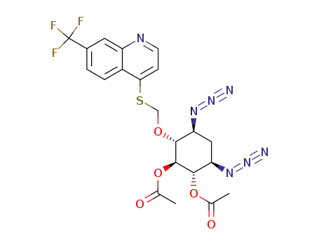 Molecular Structure of 609342-52-1 (Acetic acid (1R,2S,3R,5S,6R)-2-acetoxy-3,5-diazido-6-(7-trifluoromethyl-quinolin-4-ylsulfanylmethoxy)-cyclohexyl ester)