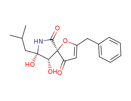 Molecular Structure of 1571909-22-2 ((5R,8S,9S)-2-benzyl-8,9-dihydroxy-8-isobutyl-1-oxa-7-azaspiro[4.4]non-2-ene-4,6-dione)
