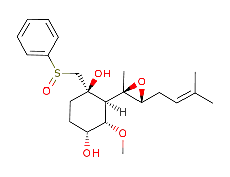 Molecular Structure of 592517-32-3 (1,4-Cyclohexanediol,
3-methoxy-2-[(2R,3R)-2-methyl-3-(3-methyl-2-butenyl)oxiranyl]-1-[(phen
ylsulfinyl)methyl]-, (1R,2S,3S,4R)-)