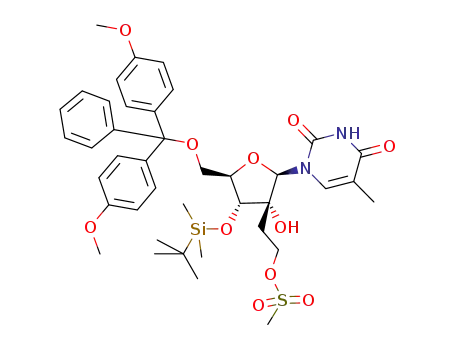 1-[3-O-(tert-butyldimethylsilyl)-5-O-(4,4'-dimethoxytrityl)-2-C-(2-methanesulfonyloxyethyl)-β-D-ribofuranosyl]thymine