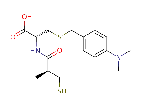 Molecular Structure of 183121-23-5 (3-[4-(Dimethylamino)benzylsulfanyl]-2(R)-[2(S)-methyl-3-sulfanylpropionamido]propionic acid)