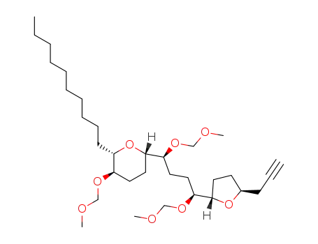 Molecular Structure of 500593-98-6 (2H-Pyran,
6-[(1S,4S)-1,4-bis(methoxymethoxy)-4-[(2S,5S)-tetrahydro-5-(2-propyn
yl)-2-furanyl]butyl]-2-decyltetrahydro-3-(methoxymethoxy)-, (2S,3R,6S)-)