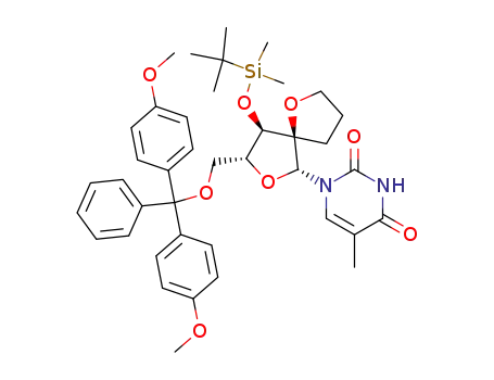 2,4(1H,3H)-Pyrimidinedione,
1-[(5R,6R,8R,9R)-8-[[bis(4-methoxyphenyl)phenylmethoxy]methyl]-9-[[(
1,1-dimethylethyl)dimethylsilyl]oxy]-1,7-dioxaspiro[4.4]non-6-yl]-5-methyl
-