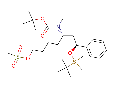 Molecular Structure of 491837-45-7 (Carbamic acid,
[(1S)-1-[(2S)-2-[[(1,1-dimethylethyl)dimethylsilyl]oxy]-2-phenylethyl]-5-[(
methylsulfonyl)oxy]pentyl]methyl-, 1,1-dimethylethyl ester)