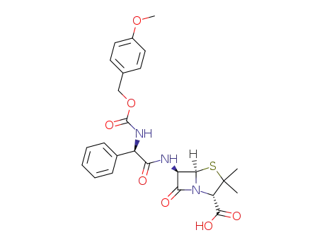 Molecular Structure of 460052-60-2 ((2S,5R,6R)-6-[(R)-2-(4-Methoxy-benzyloxycarbonylamino)-2-phenyl-acetylamino]-3,3-dimethyl-7-oxo-4-thia-1-aza-bicyclo[3.2.0]heptane-2-carboxylic acid)