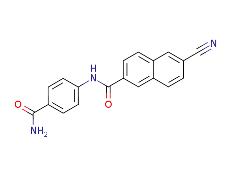 Molecular Structure of 653604-36-5 (2-Naphthalenecarboxamide, N-[4-(aminocarbonyl)phenyl]-6-cyano-)