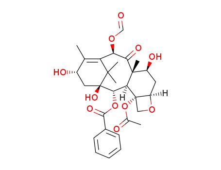 Molecular Structure of 184586-78-5 ((1S,2S,3R,4S,5R,7S,8S,10R,13S)-4-acetoxy-2-benzoyloxy-5,20-epoxy-10-formyloxy-9-oxo-1,7,13-trihydroxytax-11-ene)