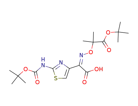 Molecular Structure of 137088-65-4 (4-Thiazoleacetic acid, 2-[[(1,1-dimethylethoxy)carbonyl]amino]-a-[[2-(1,1-dimethylethoxy)-1,1- dimethyl-2-oxoethoxy]imino]-, (Z)-)