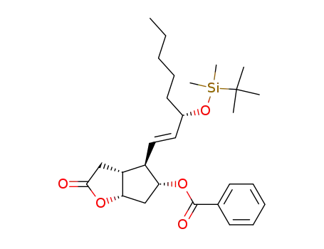 Molecular Structure of 587869-81-6 (2H-Cyclopenta[b]furan-2-one, 5-(benzoyloxy)-4-[(1E,3S)-3-[[(1,1-dimethylethyl)dimethylsilyl]oxy]-1-octe nyl]hexahydro-, (3aR,4R,5R,6aS)-)