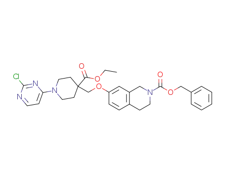 Molecular Structure of 247132-50-9 (benzyl 7-[1-(2-chloropyrimidin-4-yl)-4-ethoxycarbonylpiperidin-4-ylmethoxy]-1,2,3,4-tetrahydroisoquinolin-2-carboxylate)
