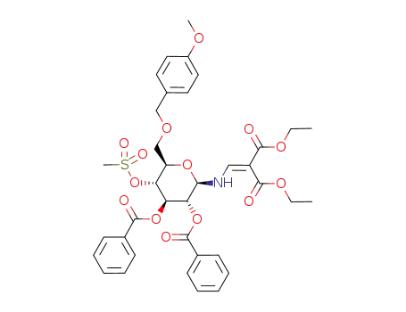 2,3-di-O-benzoyl-N-(2,2-di(ethoxycarbonyl)vinyl)-4-O-mesyl-6-O-(4-methoxybenzyl)-β-D-glucopyranosylamine