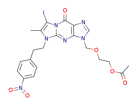 Molecular Structure of 828936-33-0 (9H-Imidazo[1,2-a]purin-9-one,
3-[[2-(acetyloxy)ethoxy]methyl]-3,5-dihydro-7-iodo-6-methyl-5-[2-(4-nitro
phenyl)ethyl]-)