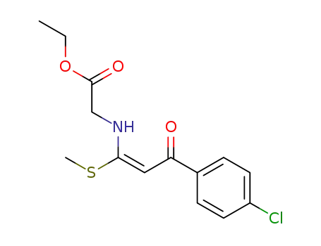 Molecular Structure of 843640-86-8 (Glycine, N-[(1E)-3-(4-chlorophenyl)-1-(methylthio)-3-oxo-1-propenyl]-,
ethyl ester)
