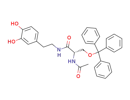 Molecular Structure of 906666-21-5 (2-acetylamino-<i>N</i>-[2-(3,4-dihydroxy-phenyl)-ethyl]-3-trityloxy-propionamide)