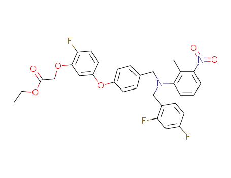 Molecular Structure of 862374-45-6 (ethyl (5-(4-(((2,4-difluorobenzyl)(2-methyl-3-nitrophenyl)amino)methyl)phenoxy)-2-fluorophenoxy)acetate)