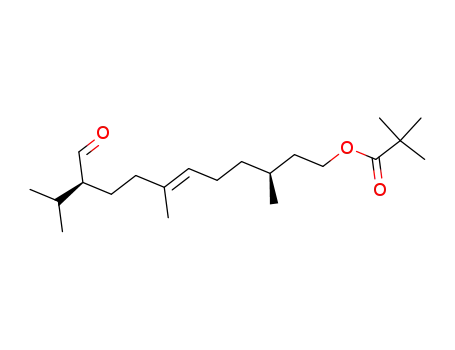 Molecular Structure of 298713-12-9 (Propanoic acid, 2,2-dimethyl-,
(3S,6E,10S)-10-formyl-3,7,11-trimethyl-6-dodecenyl ester)