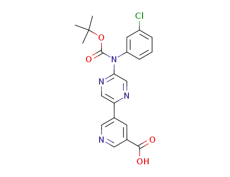 Molecular Structure of 817208-82-5 (3-Pyridinecarboxylic acid,
5-[5-[(3-chlorophenyl)[(1,1-dimethylethoxy)carbonyl]amino]pyrazinyl]-)