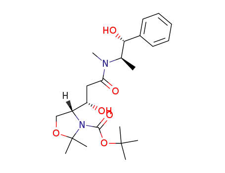 (-)-(1'S,1''R,2''R,4R)-4-{1'-hydroxy-2'-[N-(2''-hydroxy-1''-methyl-2''-phenylethyl)-N-methylcarbamoyl]ethyl}-2,2-dimethyl-oxazolidine-3-carboxylic acid tert-butyl ester