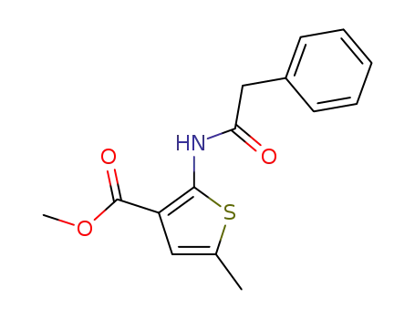 Molecular Structure of 62188-10-7 (3-Thiophenecarboxylic acid, 5-methyl-2-[(phenylacetyl)amino]-, methyl
ester)
