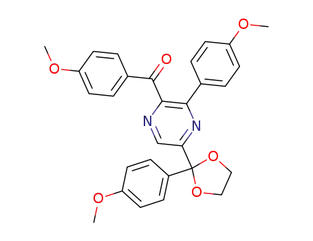 2-(1-oxo-[4-methoxyphenyl]methyl)-3-(4-methoxyphenyl)-5-(2-[4-methoxyphenyl]-1,3-dioxolan-2-yl)pyrazine
