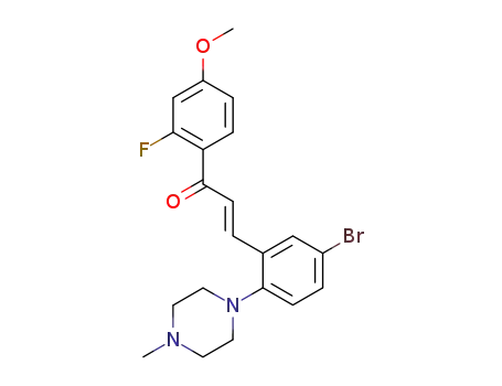 Molecular Structure of 628322-46-3 ((E)-3-[5-bromo-2-(4-methylpiperazin-1-yl)phenyl]-1-(2-fluoro-4-methoxyphenyl)prop-2-enone)