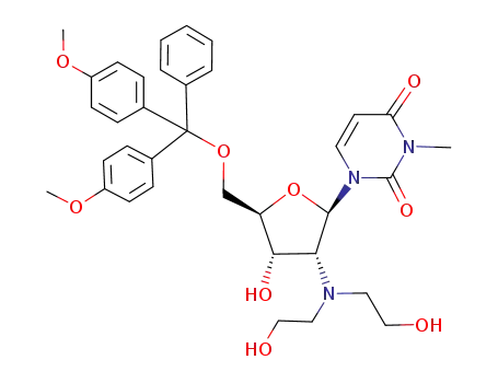Molecular Structure of 850452-76-5 (Uridine,
2'-[bis(2-hydroxyethyl)amino]-5'-O-[bis(4-methoxyphenyl)phenylmethyl]-
2'-deoxy-3-methyl-)