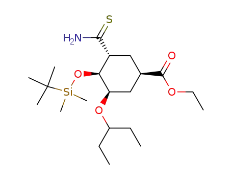 Molecular Structure of 382148-59-6 ((1R,3R,4S,5R)-4-(tert-Butyl-dimethyl-silanyloxy)-3-(1-ethyl-propoxy)-5-thiocarbamoyl-cyclohexanecarboxylic acid ethyl ester)