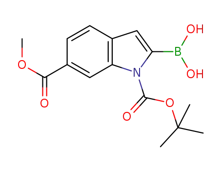 Molecular Structure of 848357-46-0 (1H-Indole-1,6-dicarboxylic acid, 2-borono-, 1-(1,1-dimethylethyl) 6-methyl ester (9CI))