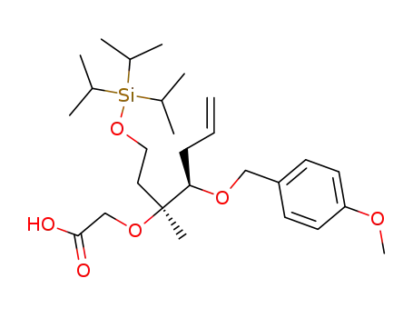 Molecular Structure of 874660-43-2 (Acetic acid,
[[(1S,2R)-2-[(4-methoxyphenyl)methoxy]-1-methyl-1-[2-[[tris(1-methyleth
yl)silyl]oxy]ethyl]-4-pentenyl]oxy]-)