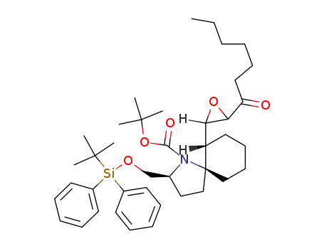 2-(<i>tert</i>-butyl-diphenyl-silanyloxymethyl)-6-(3-heptanoyl-oxiranyl)-1-aza-spiro[4.5]decane-1-carboxylic acid <i>tert</i>-butyl ester