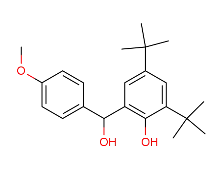 Molecular Structure of 80078-56-4 (Benzenemethanol,
3,5-bis(1,1-dimethylethyl)-2-hydroxy-a-(4-methoxyphenyl)-)