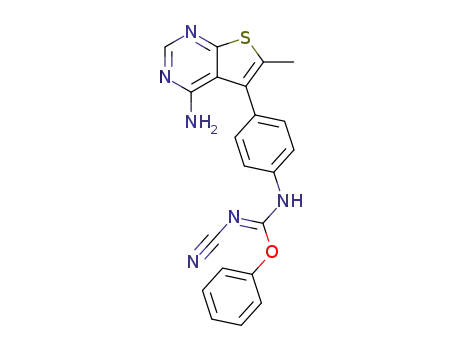 Molecular Structure of 605660-99-9 (Carbamimidic acid,
N-[4-(4-amino-6-methylthieno[2,3-d]pyrimidin-5-yl)phenyl]-N'-cyano-,
phenyl ester)
