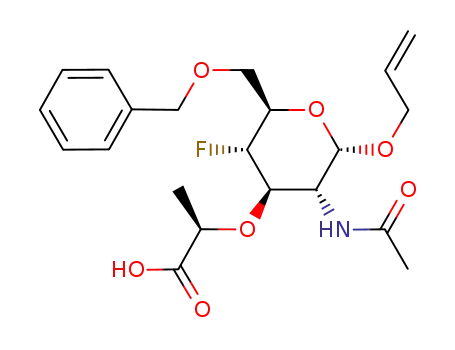 Molecular Structure of 709669-21-6 (2-N-acetyl-1-α-allyl-6-O-benzyl-4-deoxy-4-fluoro-muramic acid)