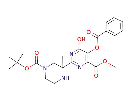 Molecular Structure of 519032-00-9 (methyl 5-(benzoyloxy)-2-[4-(tert-butoxycarbonyl)-2-methylpiperazin-2-yl]-6-hydroxypyrimidine-4-carboxylate)
