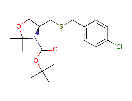 Molecular Structure of 935547-66-3 (4(S)-4-(4-chlorobenzylthiomethyl)-2,2-dimethyloxazolidine-3-carboxylic acid tert-butyl ester)