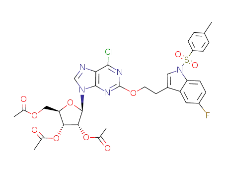 Molecular Structure of 936252-76-5 (6-chloro-2-(3''-(5''-fluoro-1''-(p-toluenesulfonyl)indolyl)ethyloxy)-3',4',5'-triacetyladenosine)