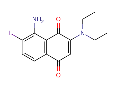 Molecular Structure of 682355-65-3 (1,4-Naphthalenedione, 8-amino-2-(diethylamino)-7-iodo-)