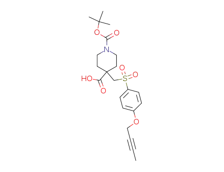 Molecular Structure of 287202-73-7 (1,4-Piperidinedicarboxylic acid,
4-[[[4-(2-butynyloxy)phenyl]sulfonyl]methyl]-, 1-(1,1-dimethylethyl) ester)