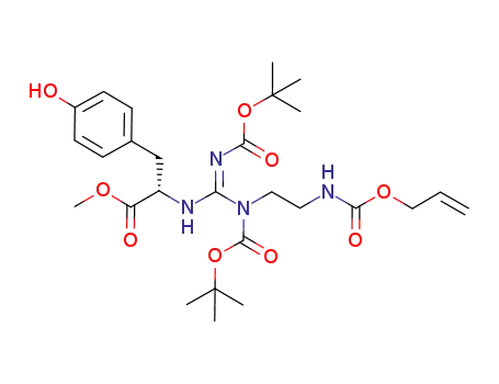 Molecular Structure of 918956-16-8 ((S)-2-[N'-(2-allyloxycarbonylaminoethyl)-N',N''-di(tert-butoxycarbonyl)guanidino]-3-(4-hydroxyphenyl)propionic acid methyl ester)