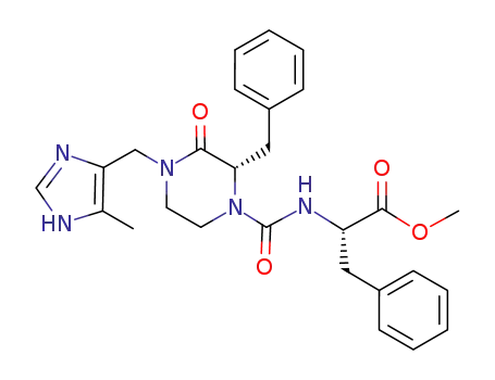 Molecular Structure of 501010-13-5 (L-Phenylalanine,
N-[[(2S)-4-[(5-methyl-1H-imidazol-4-yl)methyl]-3-oxo-2-(phenylmethyl)-1
-piperazinyl]carbonyl]-, methyl ester)