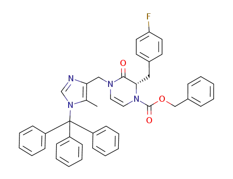1(2H)-Pyrazinecarboxylic acid,
2-[(4-fluorophenyl)methyl]-3,4-dihydro-4-[[5-methyl-1-(triphenylmethyl)-1
H-imidazol-4-yl]methyl]-3-oxo-, phenylmethyl ester, (2S)-