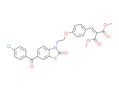 Molecular Structure of 353281-43-3 (dimethyl 4-{2-[6-(4-chlorobenzoyl)-2(3H)-benzothiazolon-3-yl]ethoxy}benzylidenemalonate)