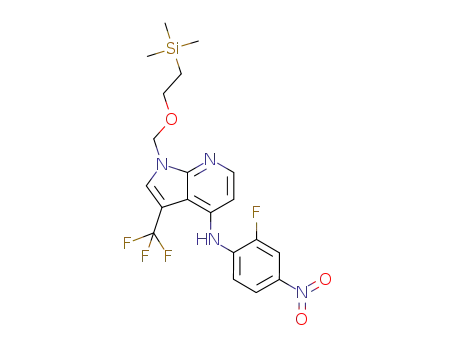 Molecular Structure of 869335-77-3 (N-(2-fluoro-4-nitrophenyl)-3-(trifluoromethyl)-1-{[2-(trimethylsilyl)ethoxy]methyl}-1H-pyrrolo[2,3-b]pyridine-4-amine)