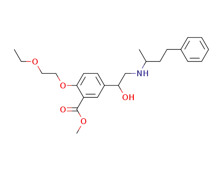 Molecular Structure of 54686-60-1 (2-(2-ethoxyethoxy)-5-[1-hydroxy-2-[(1-methyl-3-phenylpropyl)amino]ethyl]benzoic acid, methyl ester)