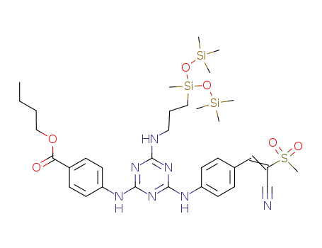 Molecular Structure of 803699-11-8 (2-(4'-ylamino-2-methanesulfonylacrylonitrile)-4-(butyl 4'-ylaminobenzoate)-6-{[1,3,3,3-tetramethyl-1-[(trimethylsilyl)oxy]-disiloxanyl]propyl-3-ylamino}-s-triazine)