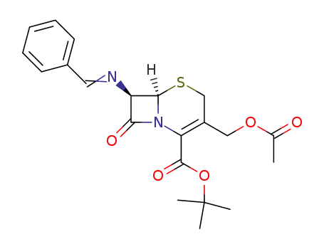 Molecular Structure of 36954-82-2 ((6<i>R</i>)-3-acetoxymethyl-7<i>t</i>-benzylideneamino-8-oxo-(6<i>r</i><i>H</i>)-5-thia-1-aza-bicyclo[4.2.0]oct-2-ene-2-carboxylic acid <i>tert</i>-butyl ester)