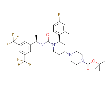 1-Piperazinecarboxylic acid,
4-[(2R,4R)-1-[[[(1R)-1-[3,5-bis(trifluoromethyl)phenyl]ethyl]methylamino]
carbonyl]-2-(4-fluoro-2-methylphenyl)-4-piperidinyl]-, 1,1-dimethylethyl
ester